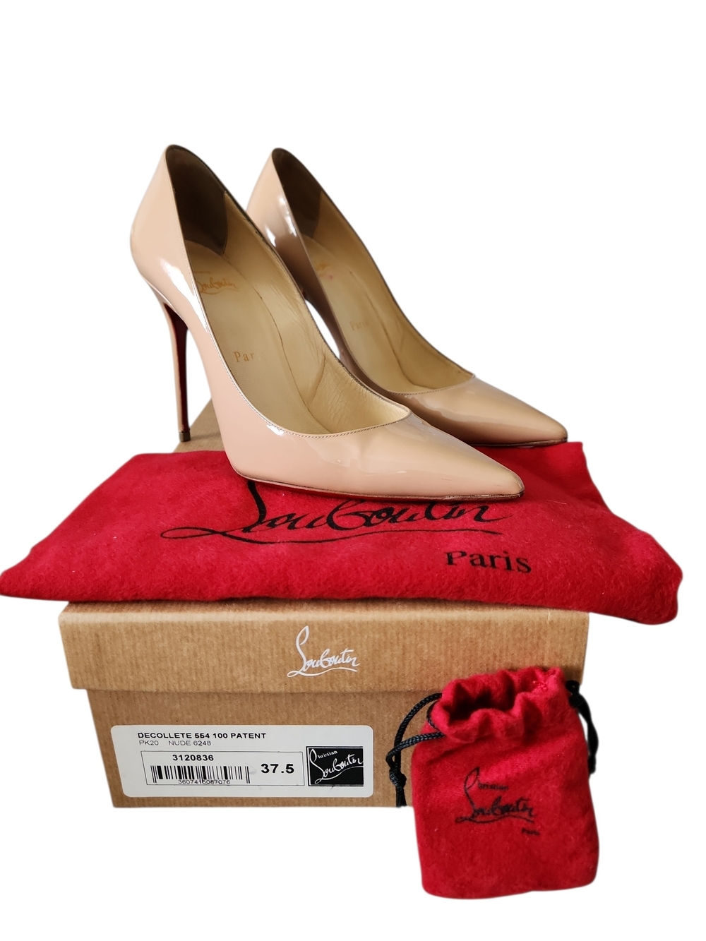 Christian Louboutin Nude Patent / Pre-loved / Hell Size 100mm /Pointed Toe Pumps